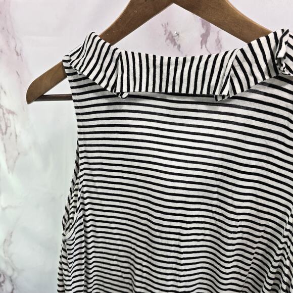 Anthropologie Top Womens XS Black White Striped Tank Ruffle Tie Dolan Knit - Picture 6 of 10